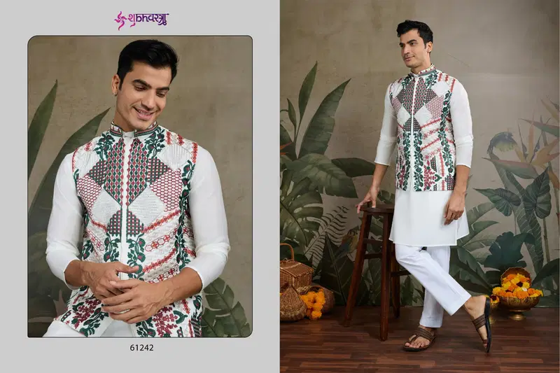 Rajwada Attire 2 by Shubhvastra Viscose Silk Mens Kurta With Koti Online Wholesale